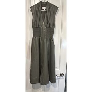 Anthropologie Tommie Faux Leather Midi Dress Green/Grey Sz M, NWOT